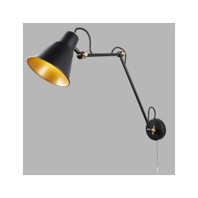 Searchlight Adjustable Wall Lights - applique murale avec interrupteur à tirette - 14 x 50 cm - noir mat et or