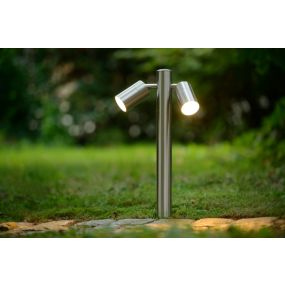 Lucide Arne - lampe de jardin - 18 x 9,5 x 50 cm - 2 x 5W LED incl. - IP44 - chrome satiné