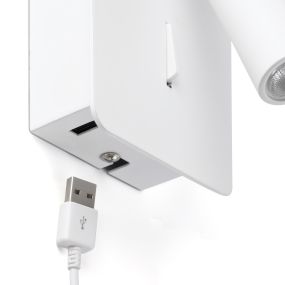 Faro Suau - applique murale avec interrupteur et port USB - 9,5 x 14 x 17 cm - 3W LED incl. - blanc mat