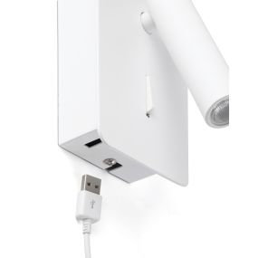 Faro Suau - applique murale avec interrupteur et port USB - 9,5 x 14 x 17 cm - 3W LED incl. - blanc mat