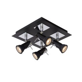 Lucide Brackx 4 Square - spots en saillie - 23 x 23 x 13 cm - 4 x 5W LED dimmable incl - noir