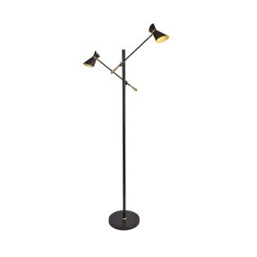 Searchlight Diablo - lampadaire - 168 cm - 2 x 4W LED incl - noir mat et or métallique