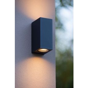 Lucide Zora 2 - applique murale extérieure - 6,5 x 9 x 15 cm - 2 x 5W LED dimmable incl - IP44 - noir