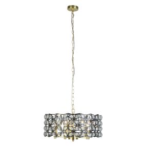 Searchlight Iris - lampe suspendue - Ø 48 x 150 cm - noir et laiton satiné