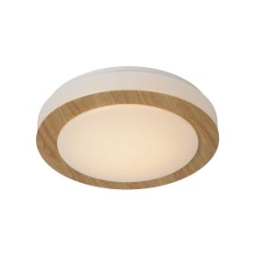 Lucide Dimy - plafonnier - Ø 28,6 x 8 cm - gradateur 3 niveaux - 12W LED dimmable incl - IP21 - bois clair et opale